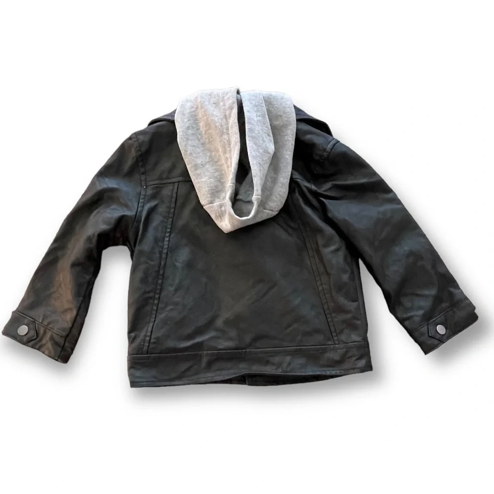 Oshkosh Faux Leather Motorcycle Jacket Gray Hoodie Lining Size 18M